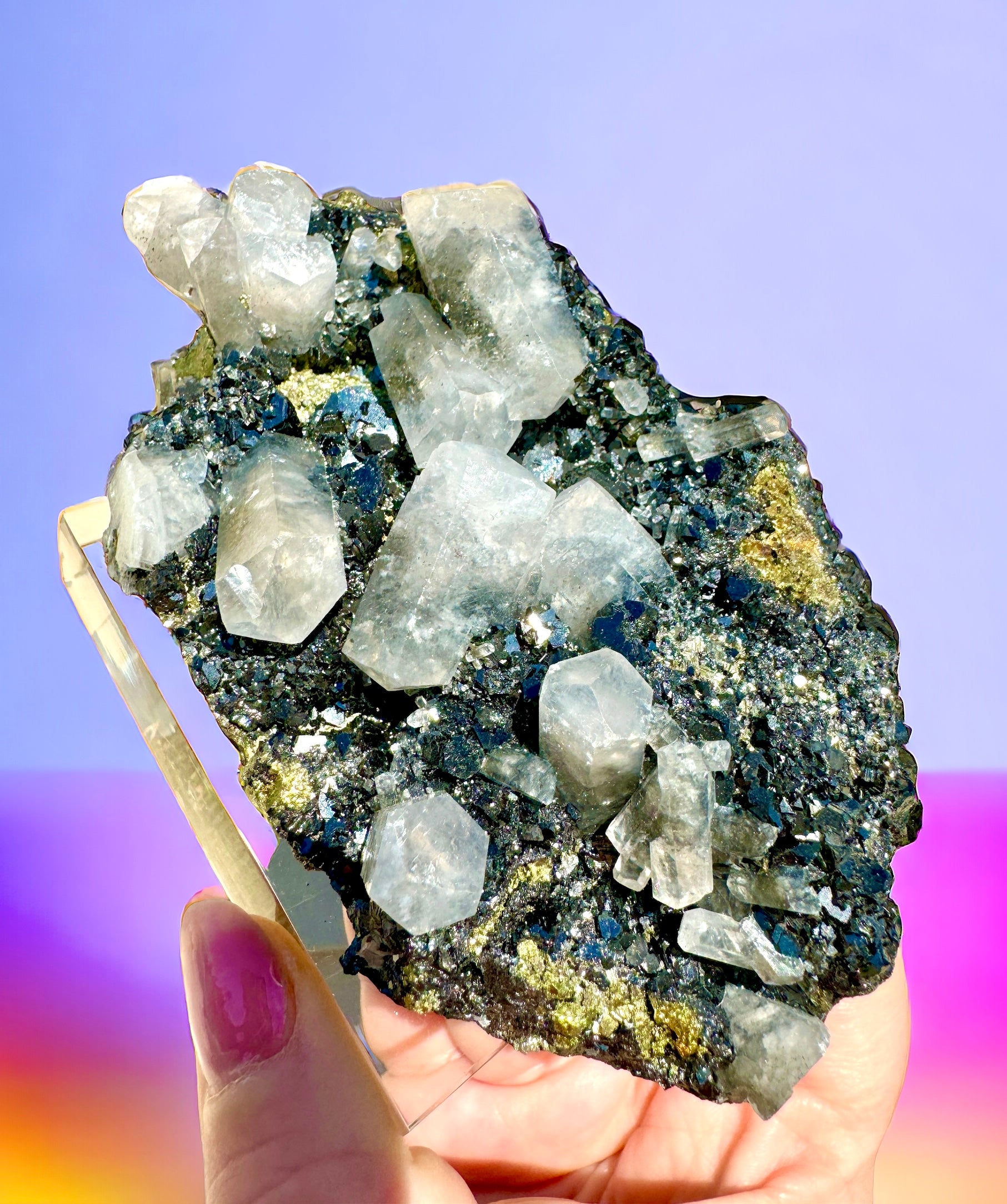 UV Reactive Mangano Calcite with Pyrite