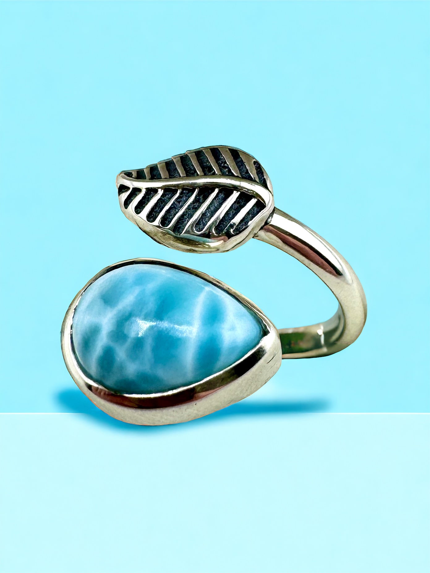 Stunning Blue Larimar Silver Ring - US Size 7